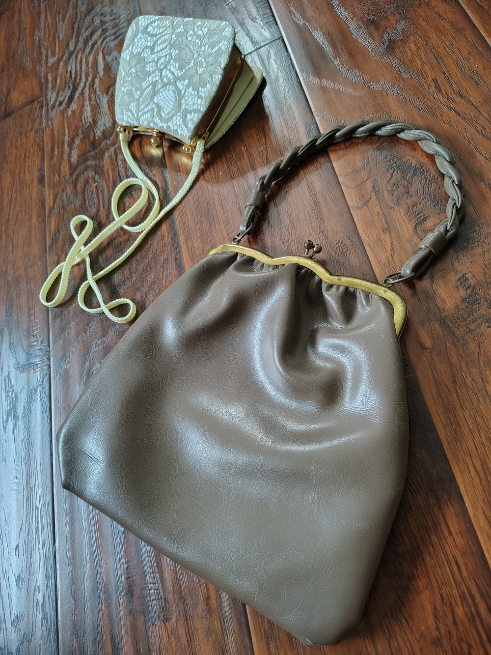 Vintage 80s La Regale Lace Shoulder Bag And 70s Handbag
